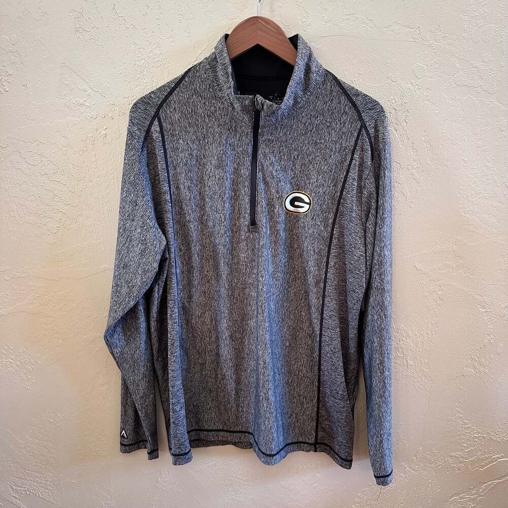Antigua Green Bay Packers Heather Gray Quarter-Zip Pullover Jacket XL
